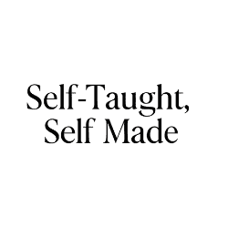 &ldquo;Self-Taught, Self-Made&rdquo; logo in bold black font on a clean transparent background.